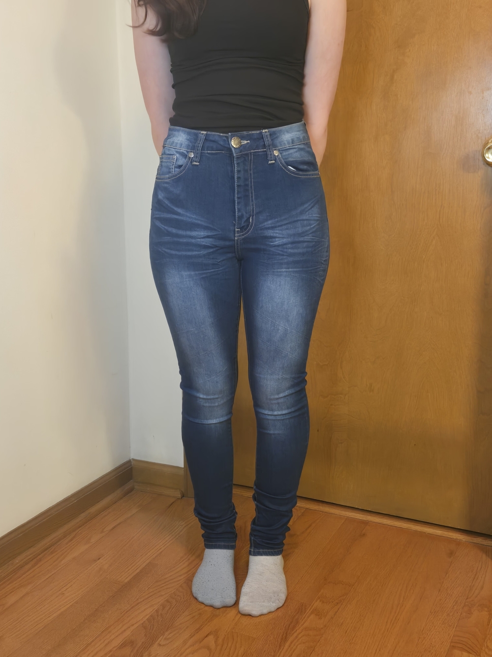 V.I.P. JEANS Dark Wash Whiskered Skinny High-Rise Dark Blue Skinny Jeans